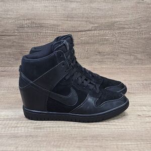 Nike Dunk Sky Hi Women's Sz 7.5 Triple Black Hidden Wedge Sneakers (528899-004)